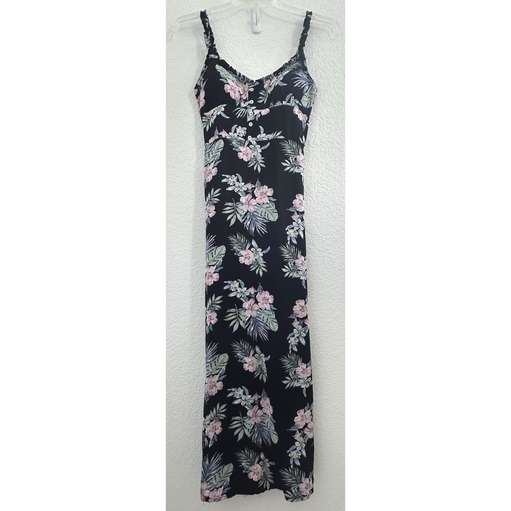 Derek Heart Y2K Whimsigoth Floral High Waist Milkmaid Fairy Maxi Dress S Black‎